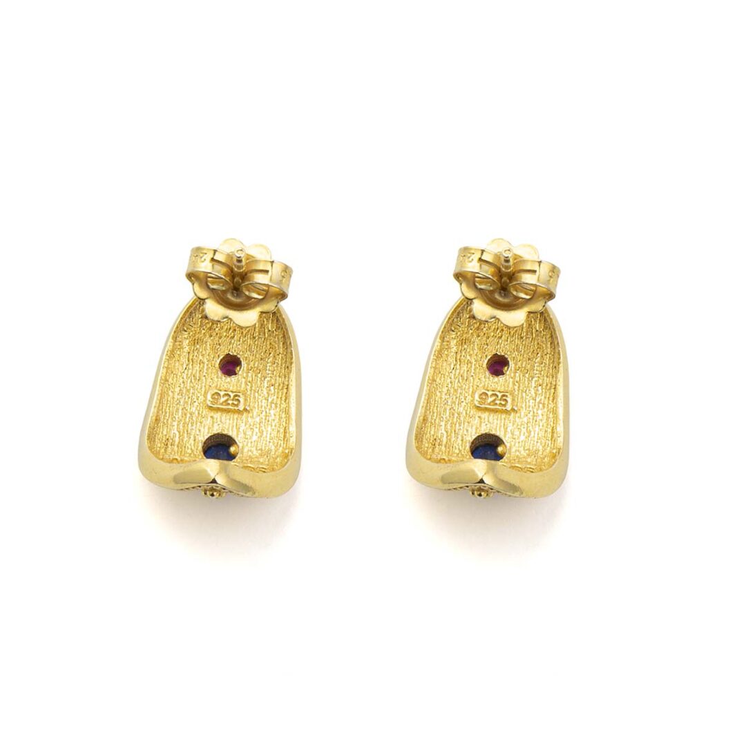 Byzantine Stud Earrings with Zircon - Sterling Silver and 18K Gold Plating