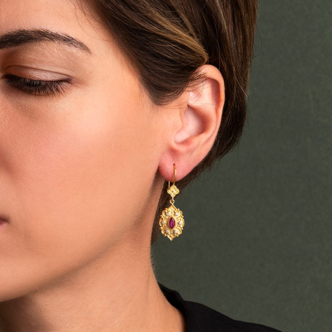 Byzantine Flower Earrings with Zircon