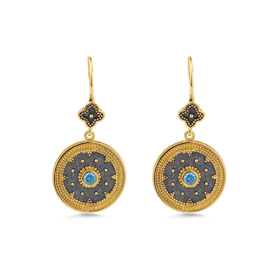 Byzantine Round Earrings with Zircon