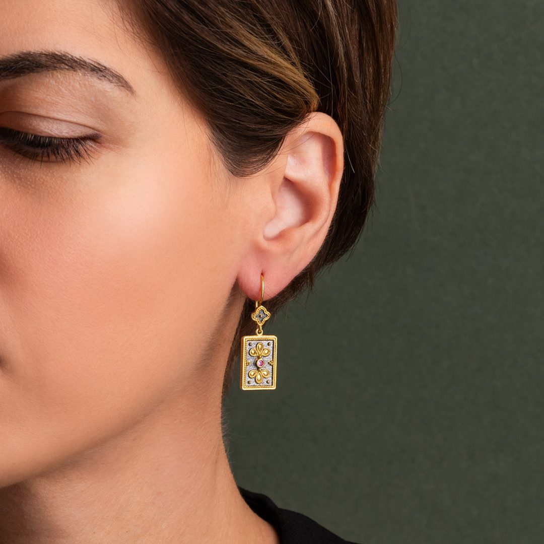 Byzantine Floral Rectangle Earrings