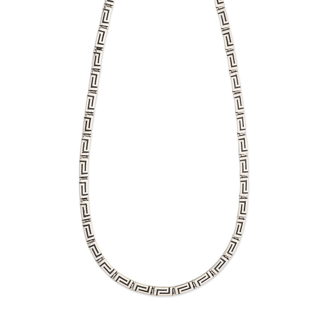 Greek Key Oxidized Necklace in 925 Sterling Silver