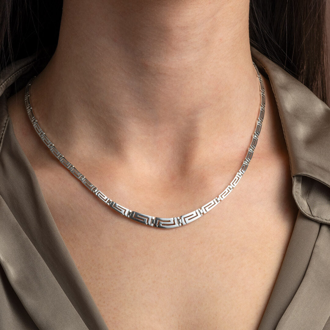 Greek Key Meander Motif Necklace in Sterling Silver
