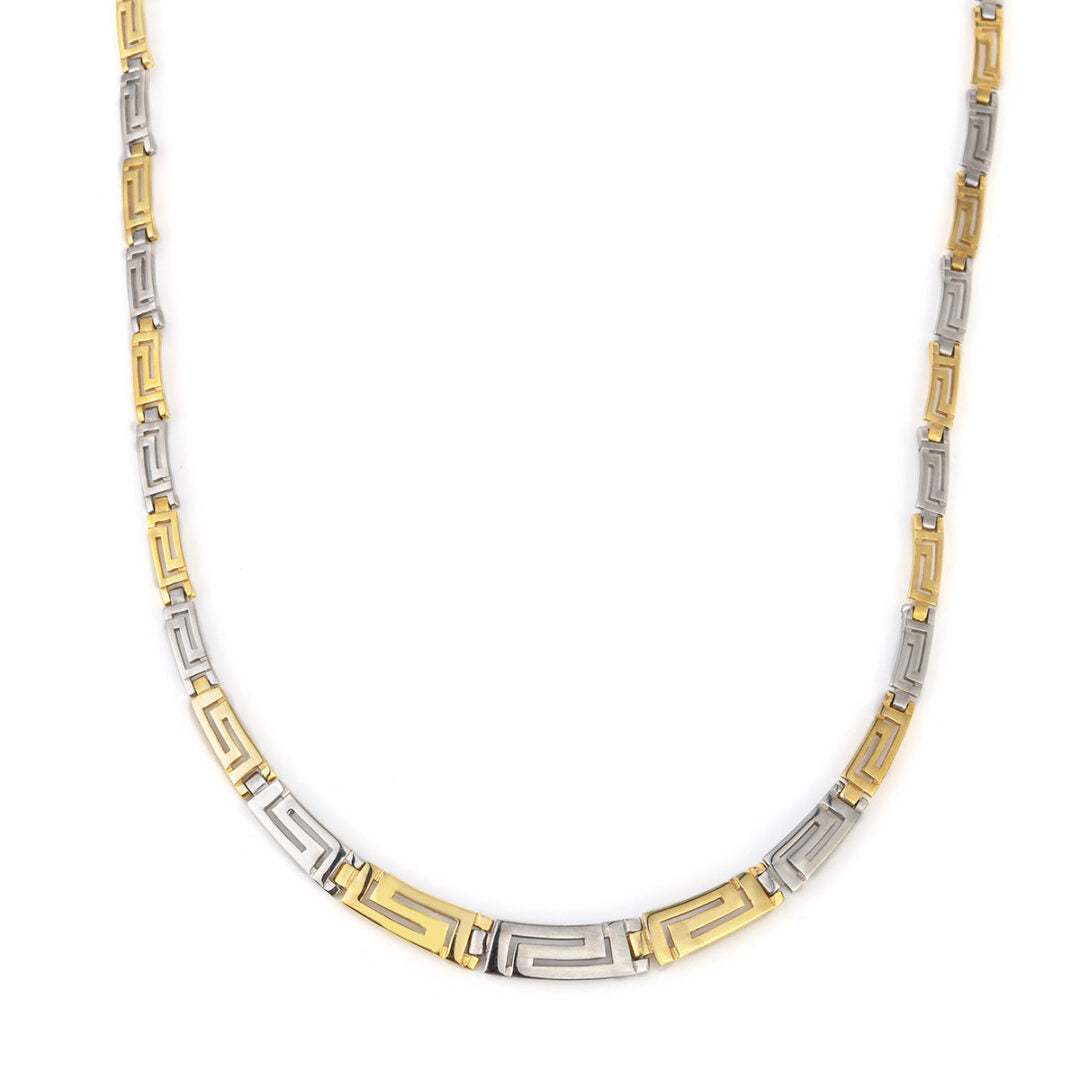 Two Tone Meander Greek Key Necklace – Sterling Silver 925