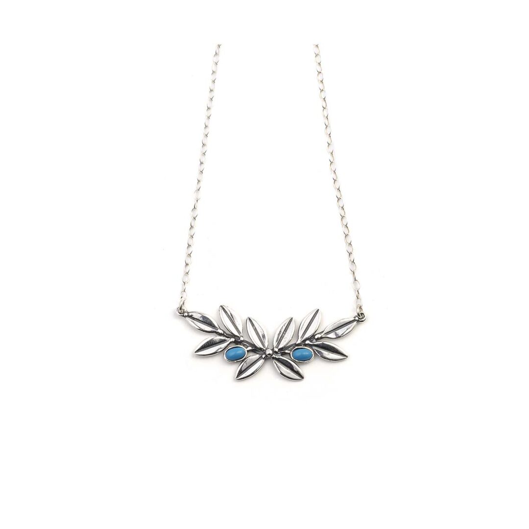 Olive Leaf Necklace with Stone - 925 Sterling Silver
