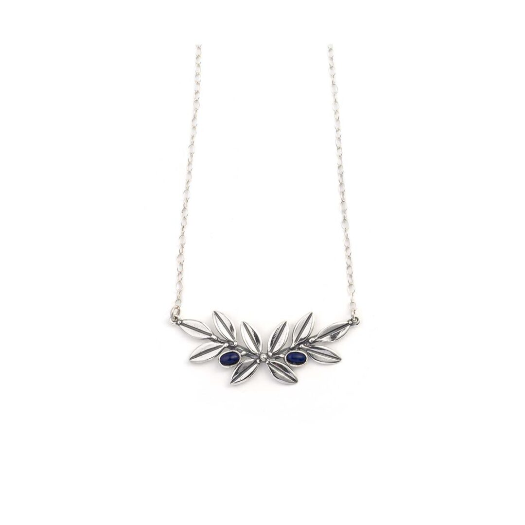 Olive Leaf Necklace with Stone  - 925 Sterling Silver