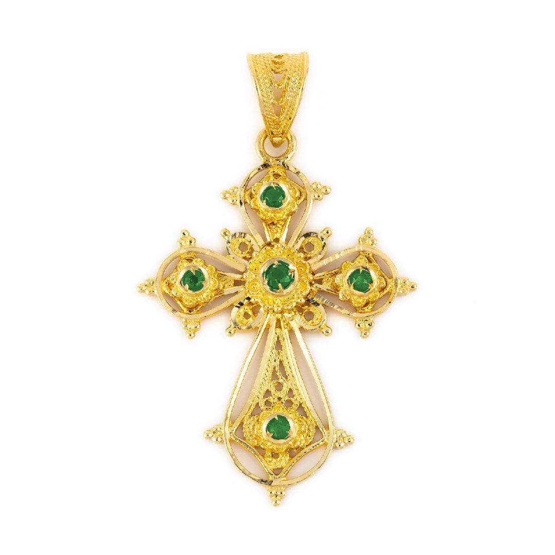 18K Gold Cross with Sapphire