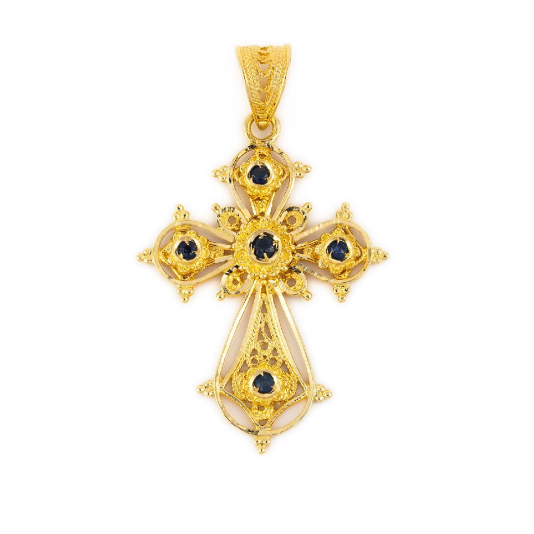 18K Gold Cross with Sapphire