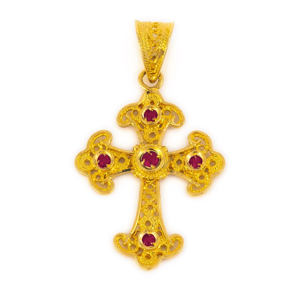 Multi precious Cross in 18K Gold