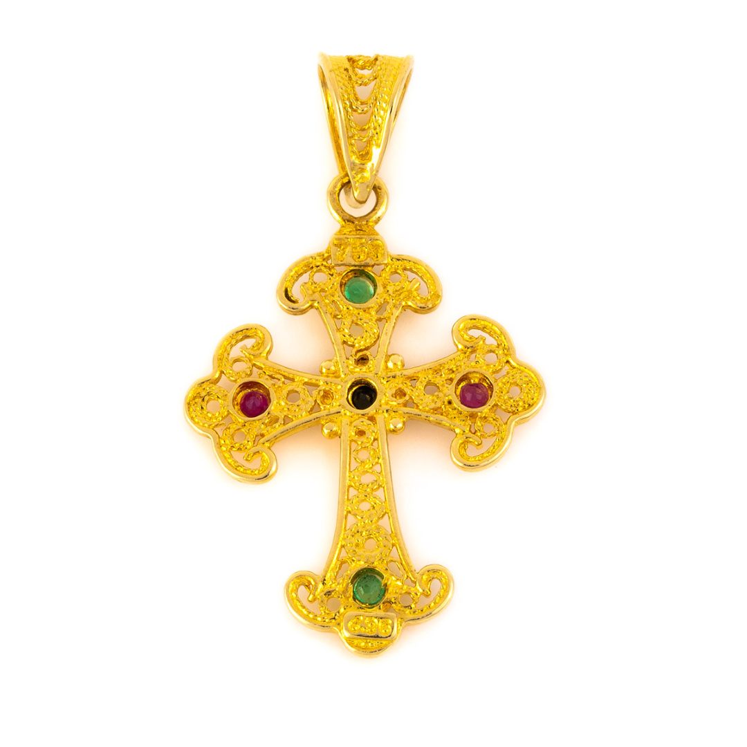 Multi precious Cross in 18K Gold