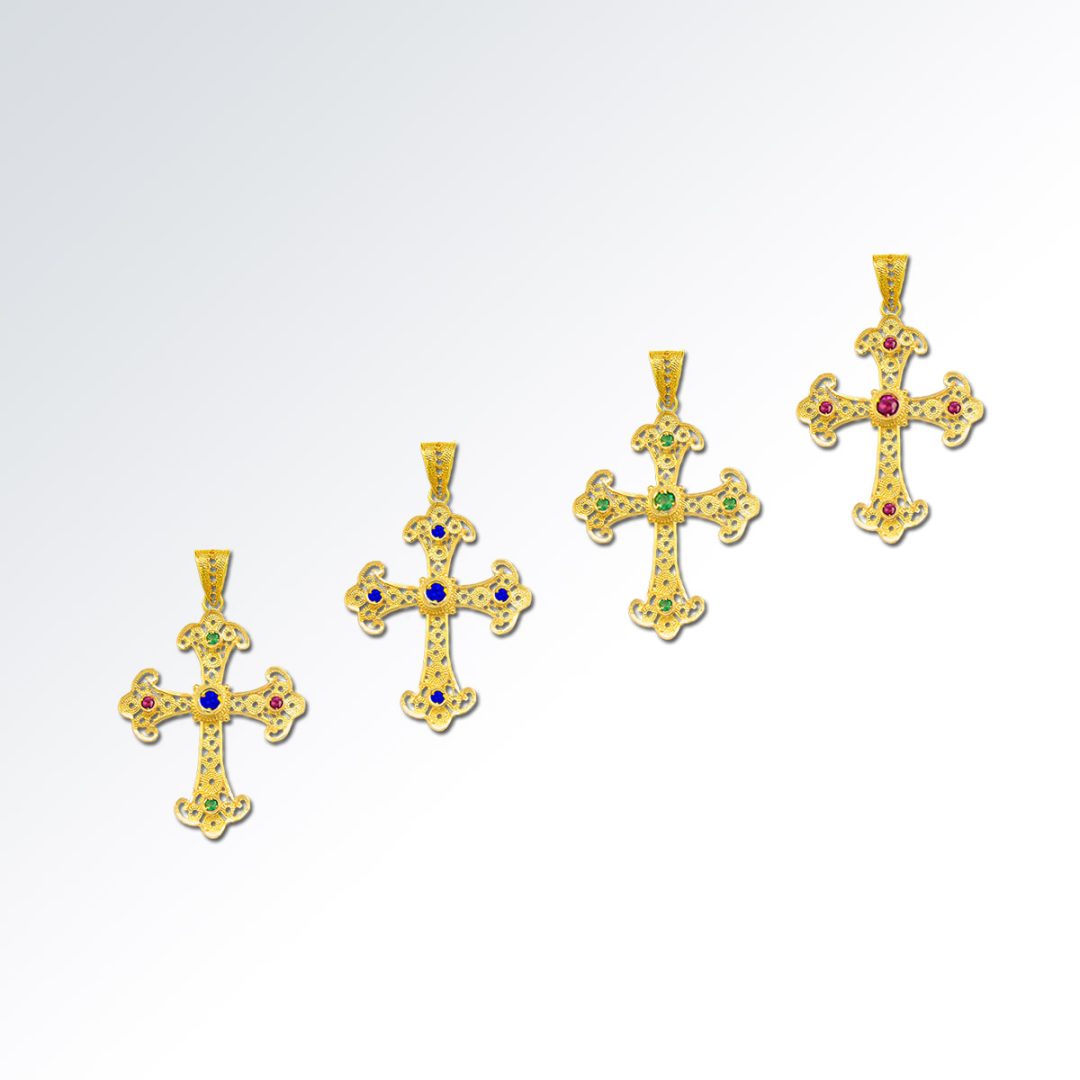 Multi precious Cross in 18K Gold