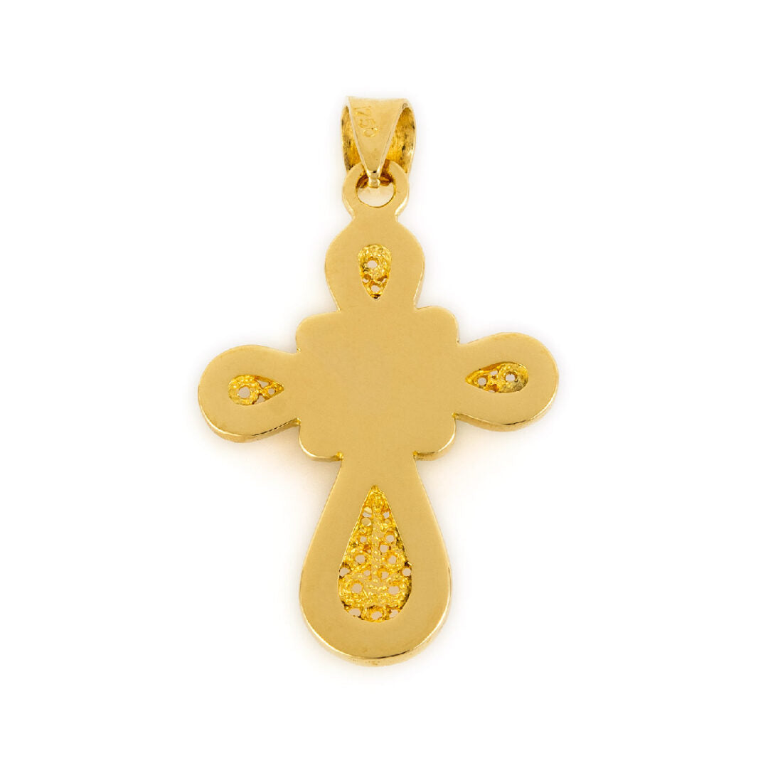 18K Gold Filigree Cross with Pearl — Turquoise