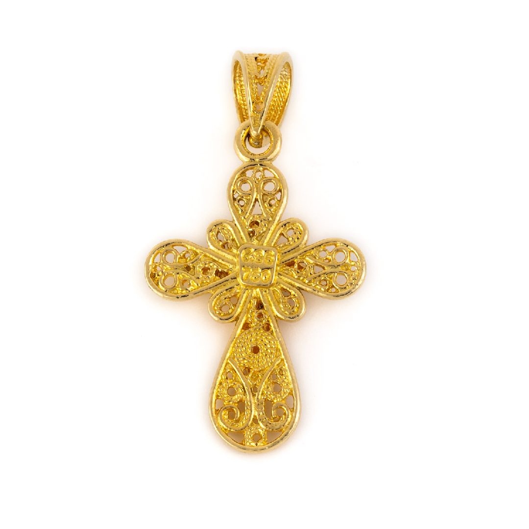 18K Gold Emerald Filigree Cross