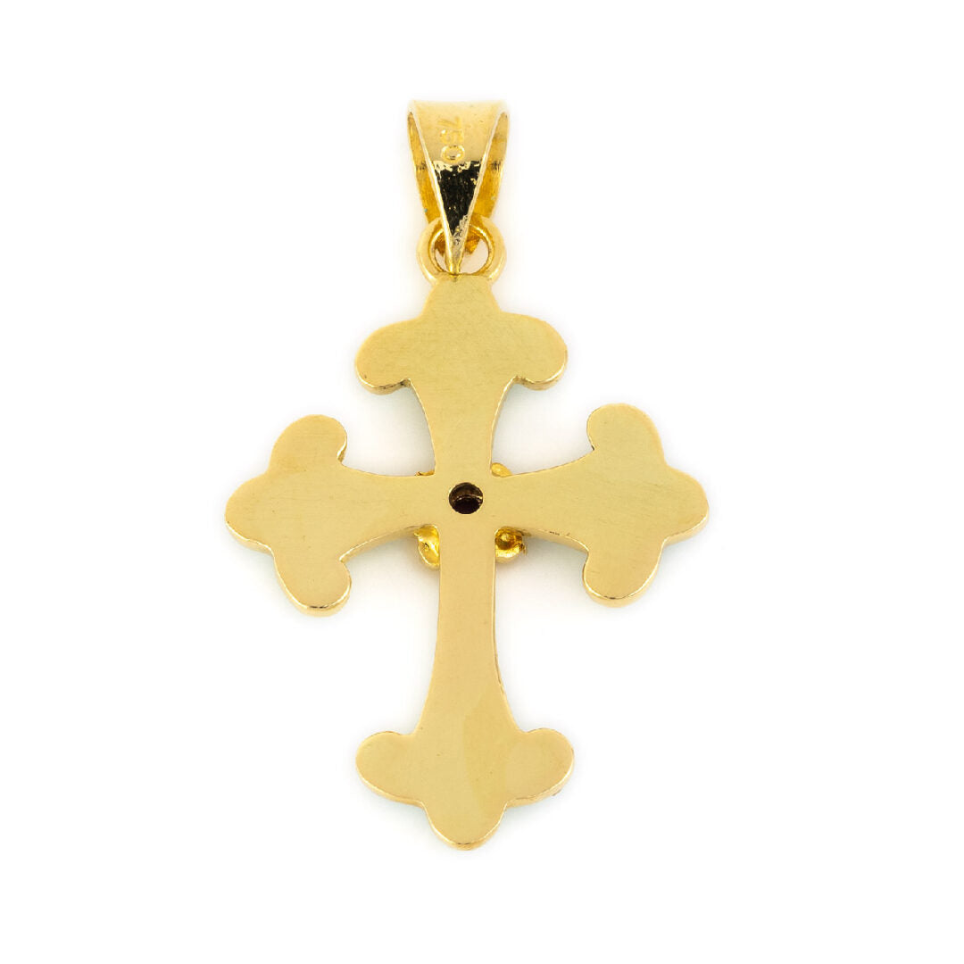 18K Gold and Enamel Byzantine Ruby Cross — Blue