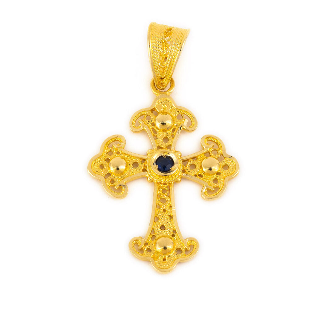 Filigree Sapphire Cross 18K Gold