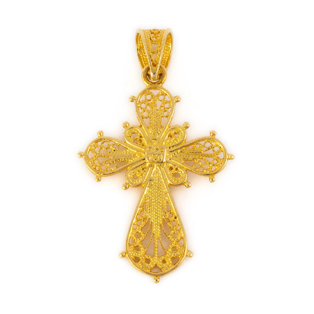 18K Gold Filigree Cross with Emerald