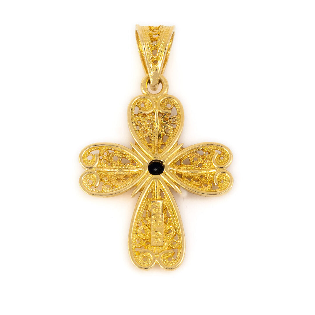18K Gold Byzantine Filigree Ruby Cross