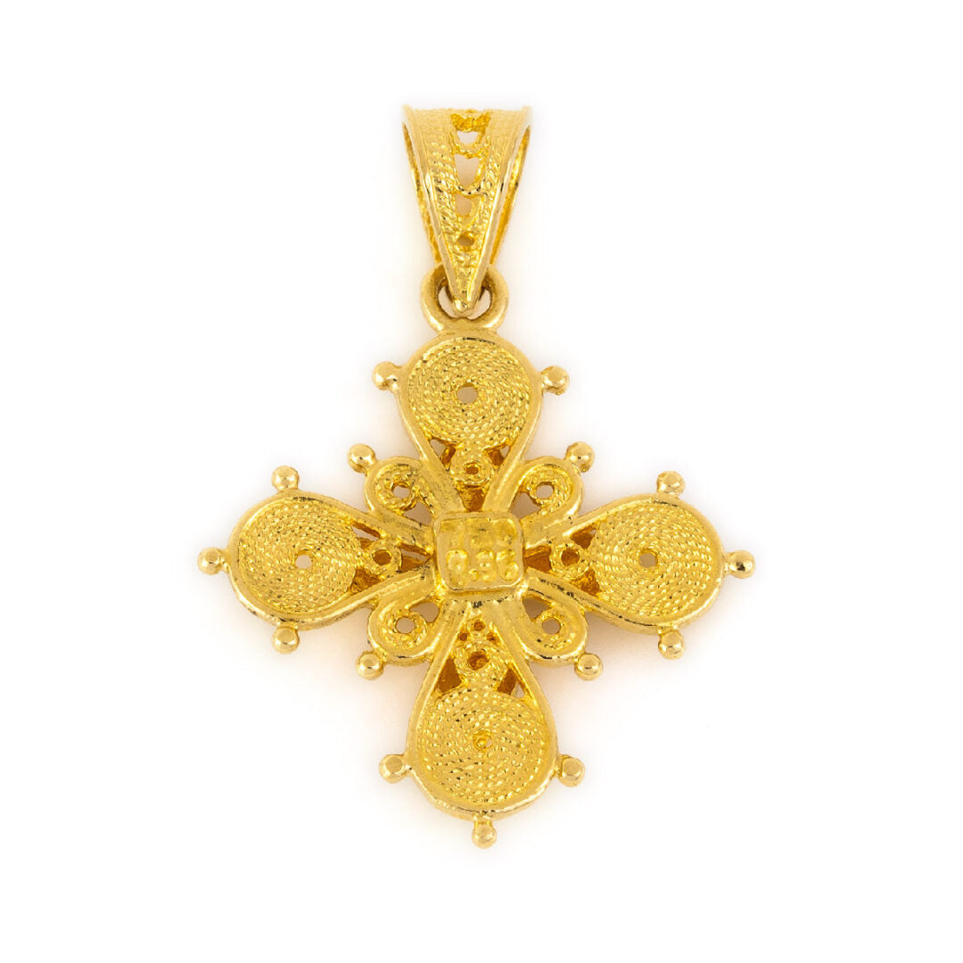 18K Gold Byzantine Filigree Emerald Cross