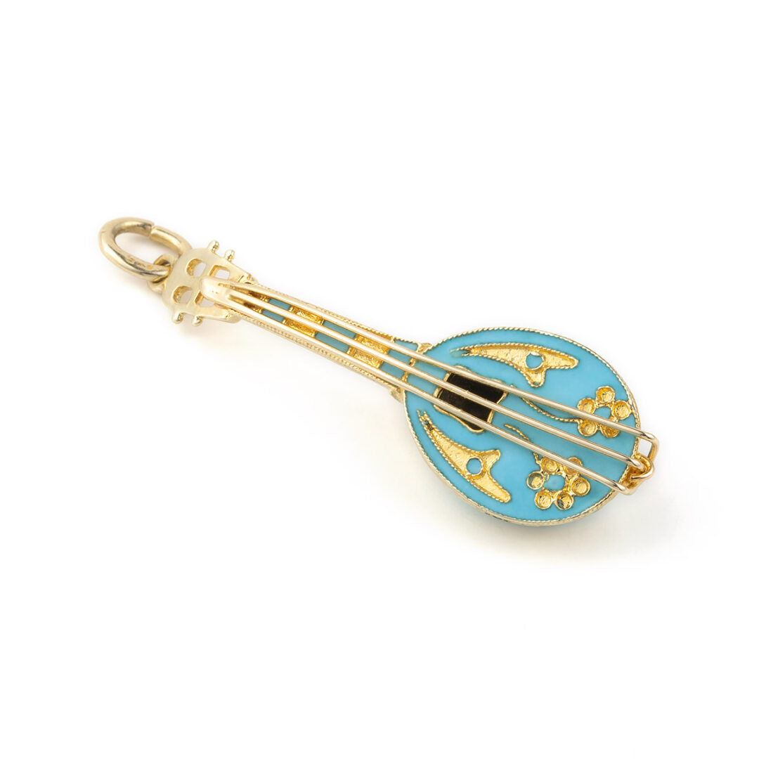 Greek Bouzouki Pendant Necklace with Turquoise Enamel