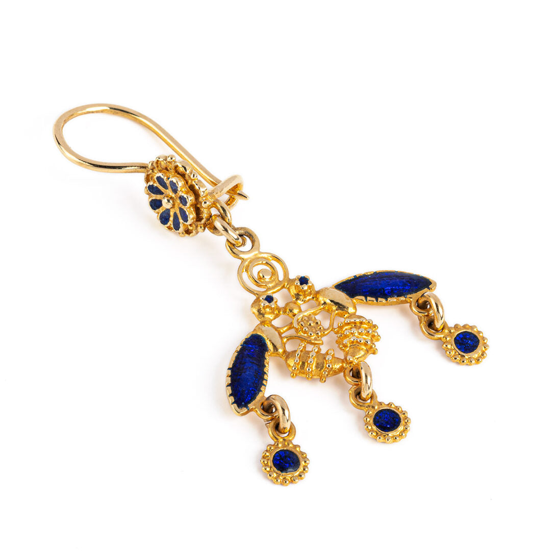 Minoan Malia Bees Dangle Earrings - 18K Solid Yellow Gold and enamel