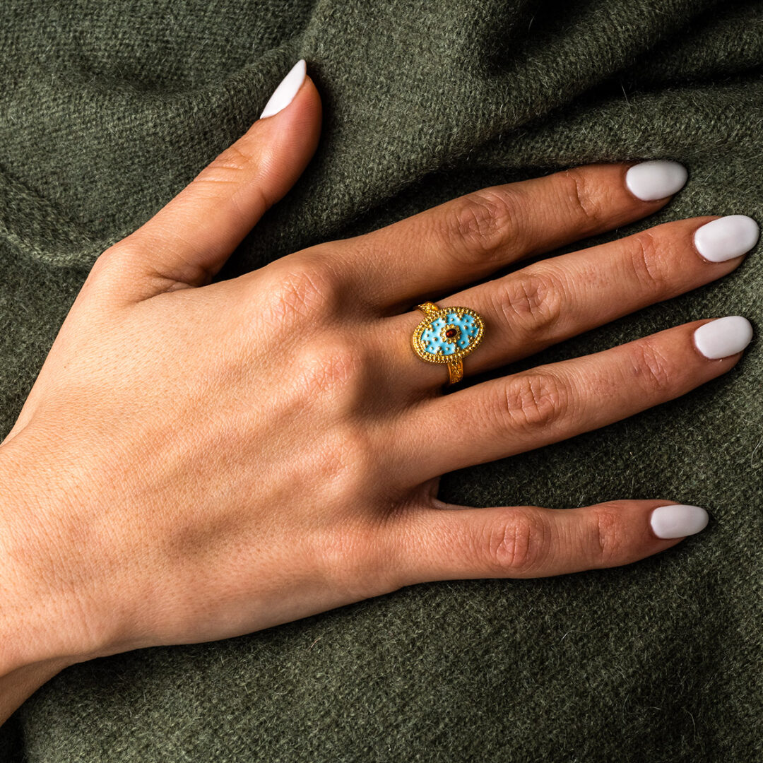 18K Gold Turquoise Enamel Ring