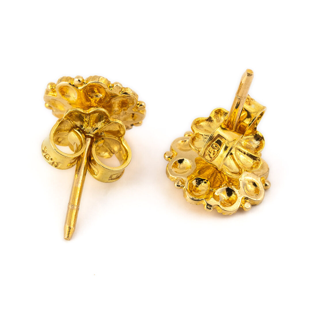 18K Gold Rosette Stud Earrings with Enamel — Turquoise