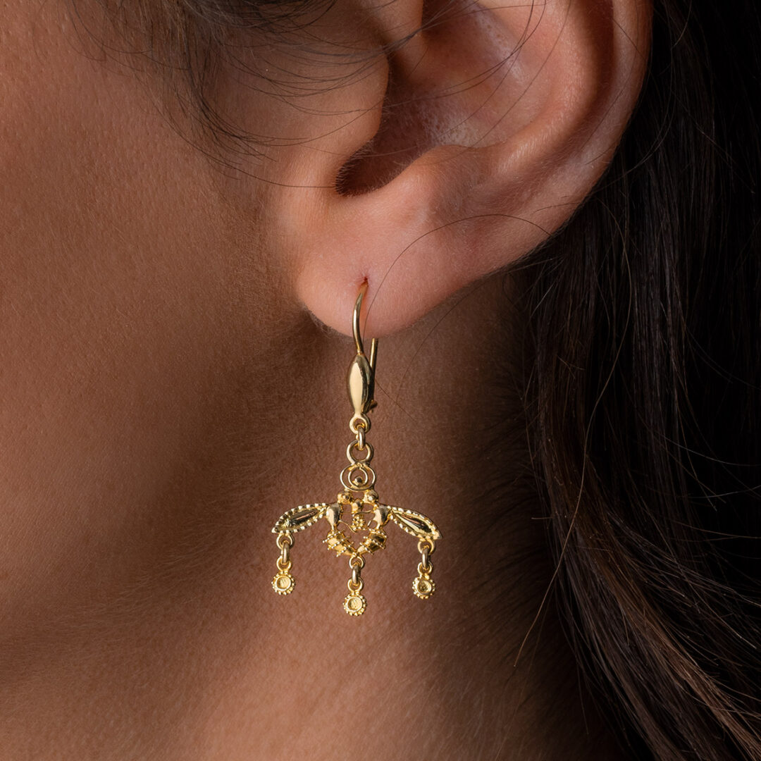 Minoan Malia Bees Dangle Earrings - 14K Solid Yellow Gold