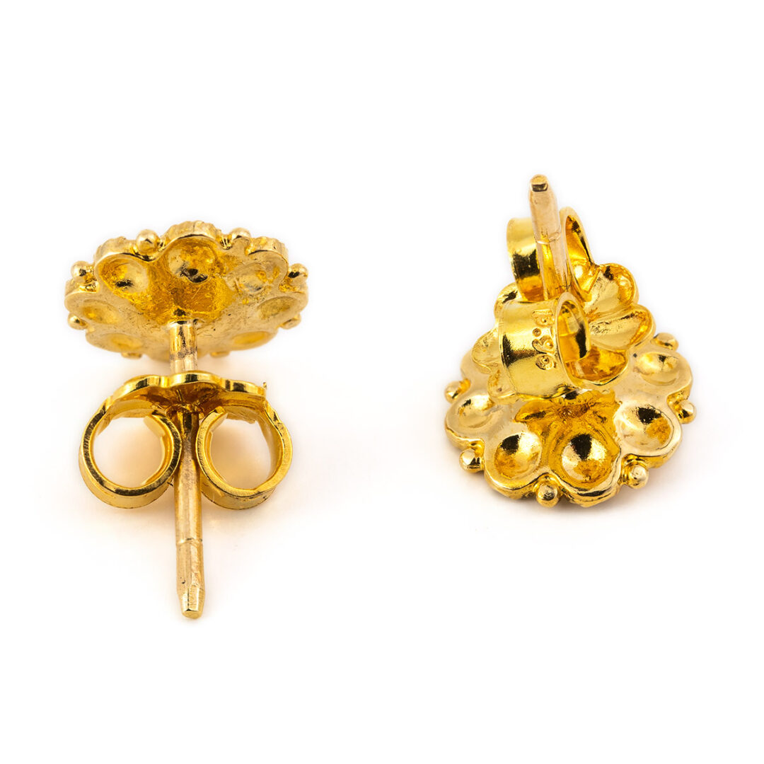 18K Gold Rosette Stud Earrings with Enamel — Turquoise