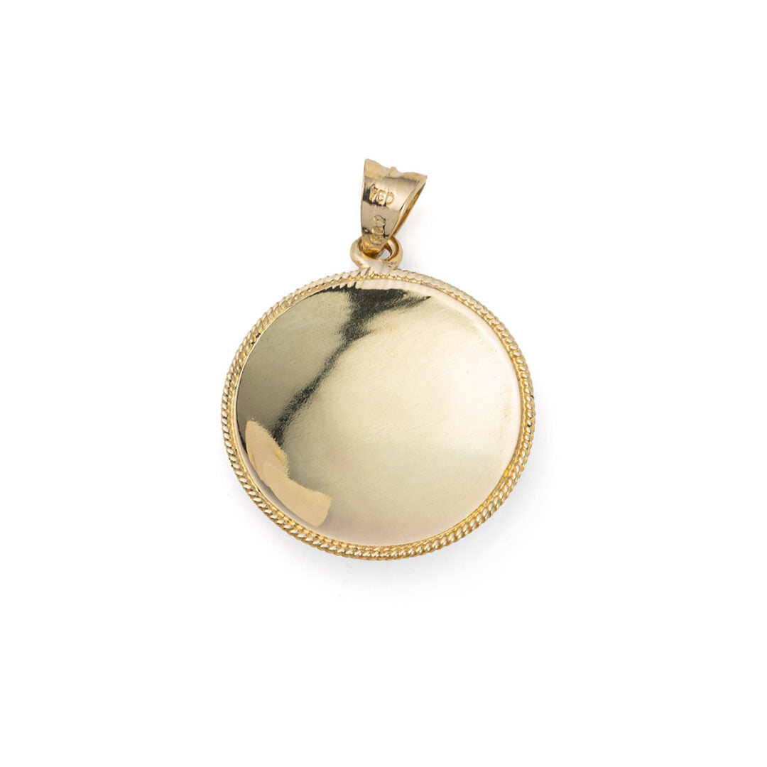 18k Solid Gold Greek Key Pendant with Blue enamel
