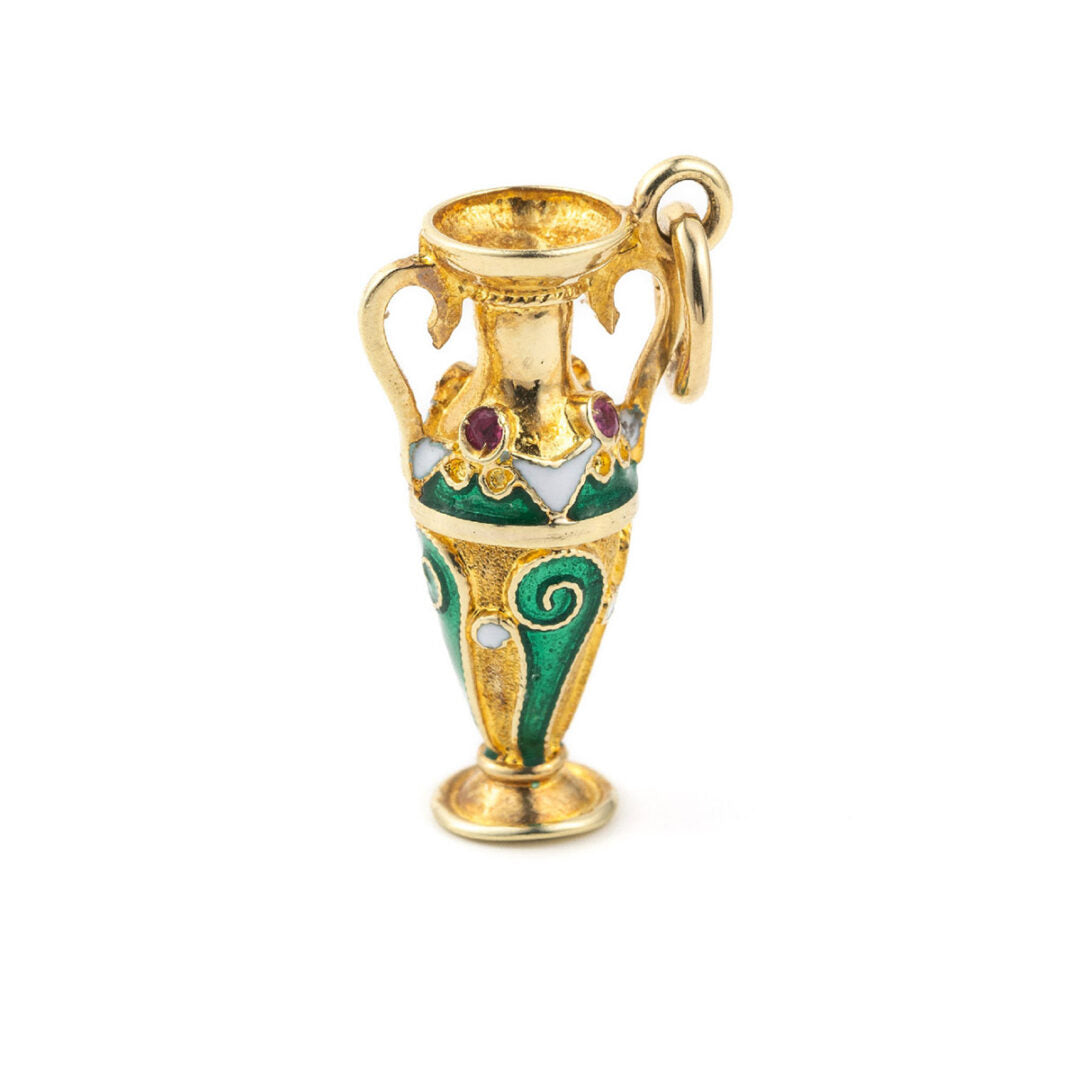 14k Gold Pendant Amphora with enamel — Green