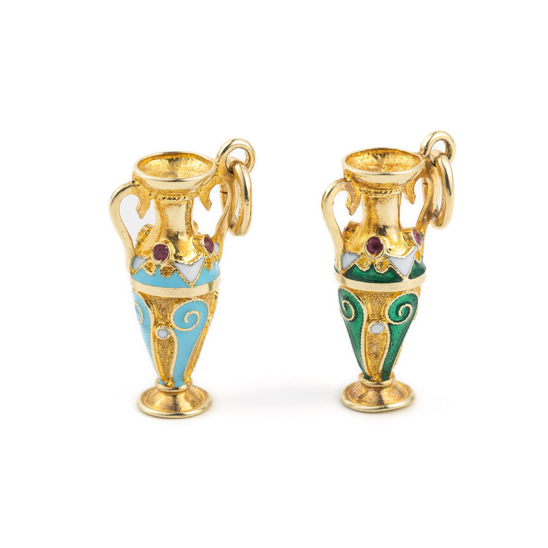 14k Gold Pendant Amphora with enamel — Green