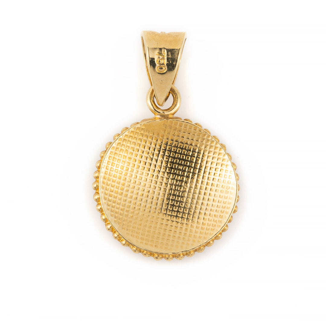 18k Solid Gold Round Pendant with Blue and Red enamel