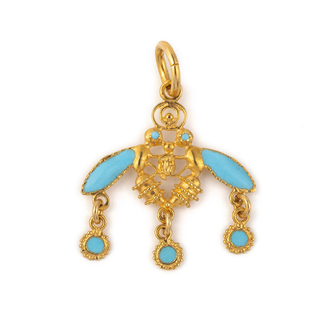 18k Yellow Gold Minoan Bee Pendant — Blue