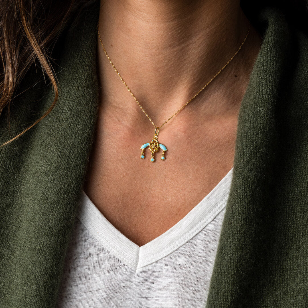 18k Yellow Gold Minoan Bee Pendant — Blue