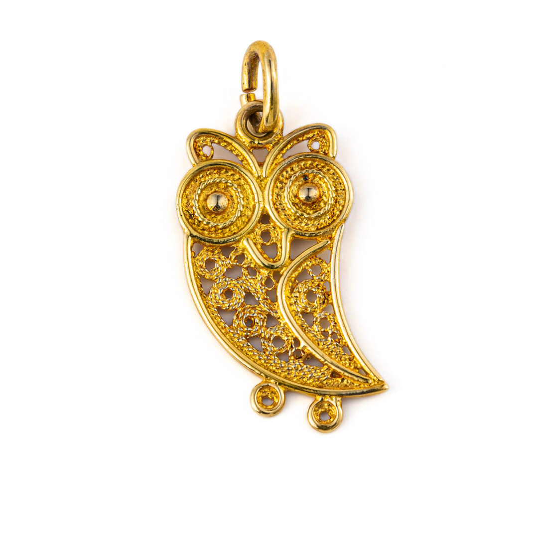 Wisdom Owl Filigree Pendant - 14K Gold