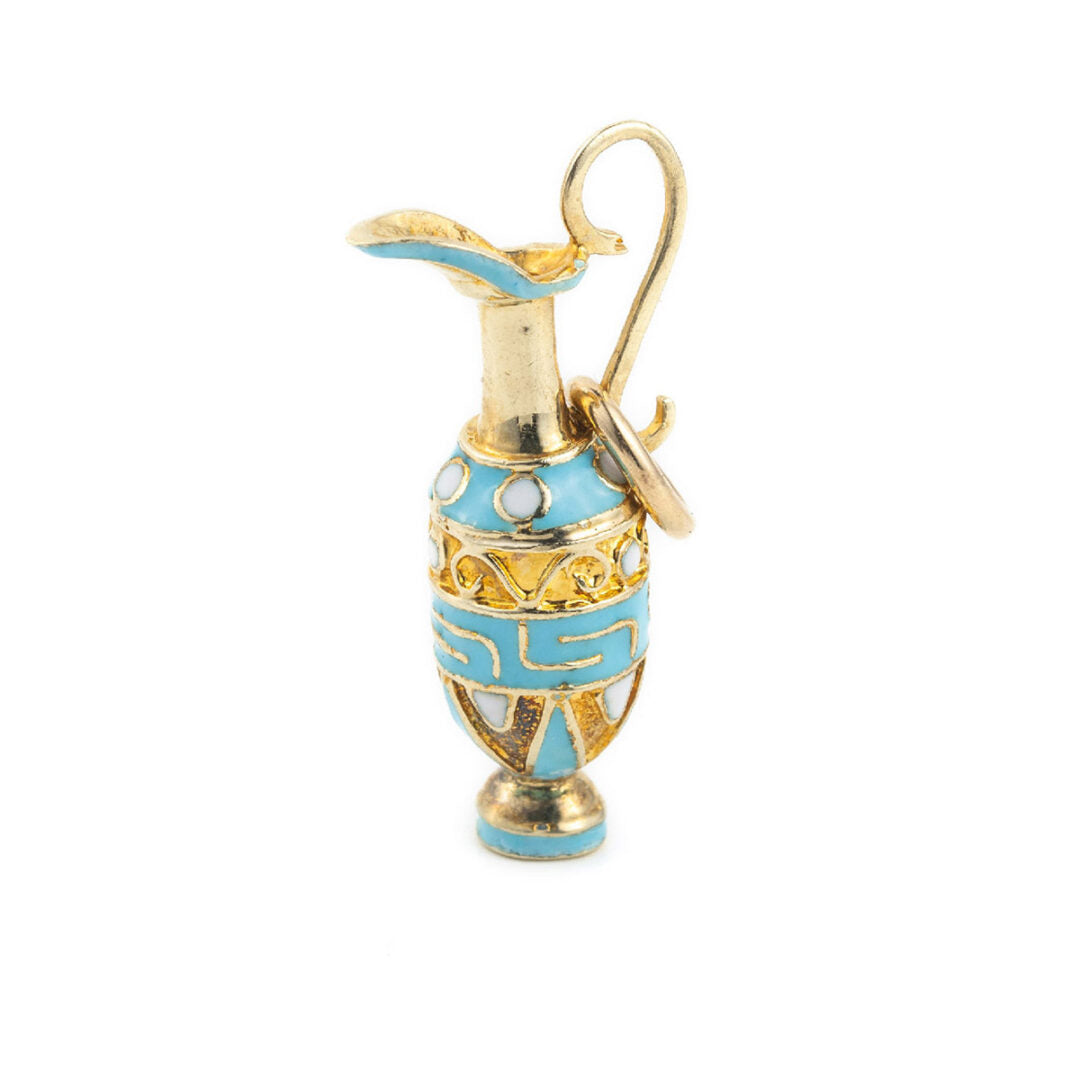14k Gold Pendant Amphora with Red enamel &amp; Meander — Red