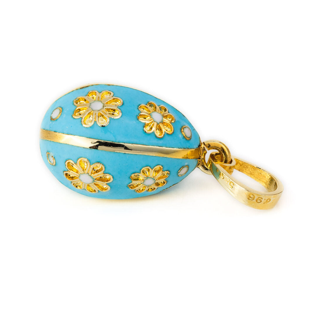 Egg Pendant with Rosette Flowers - 14k Gold