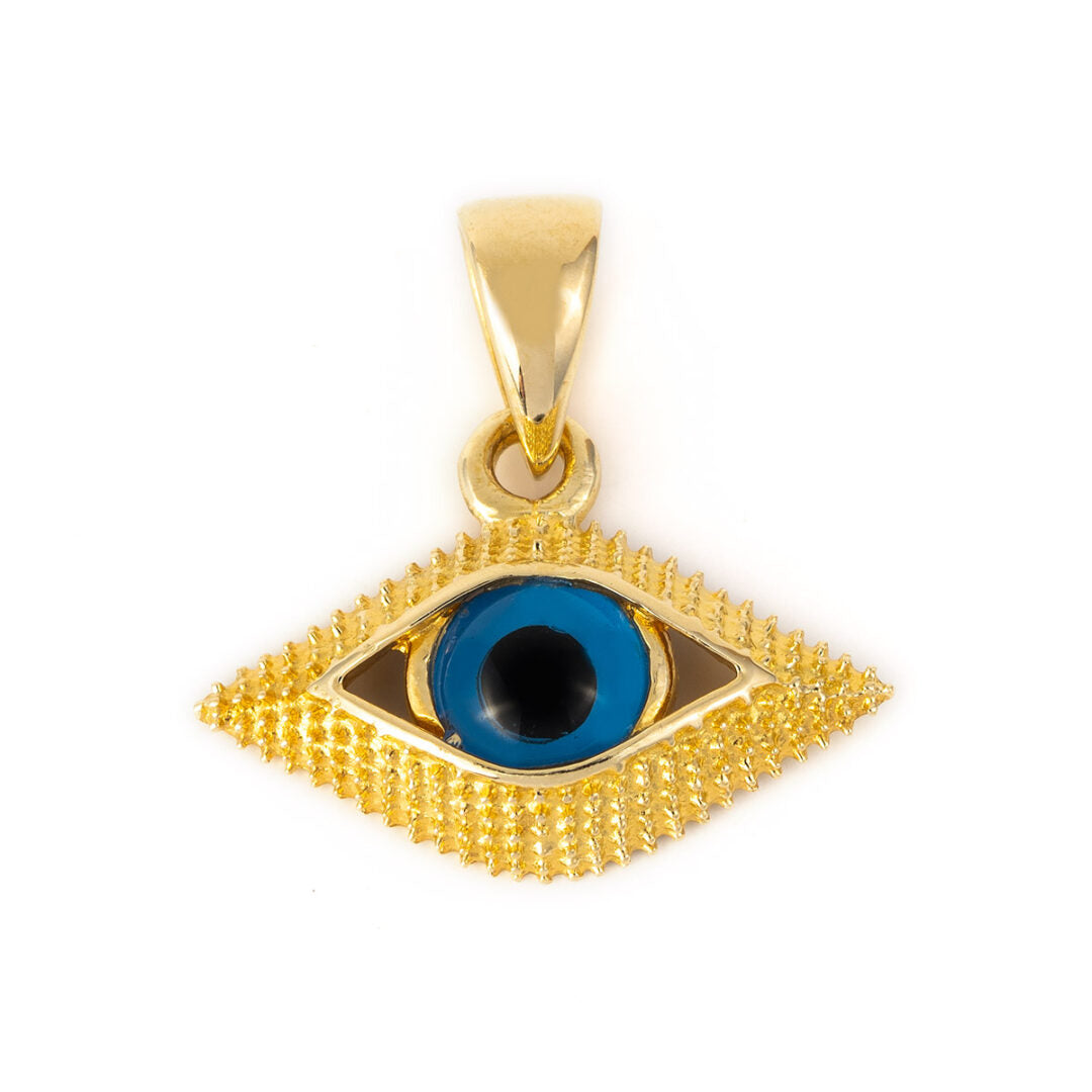 14K Solid Gold Evil Eye Pendant