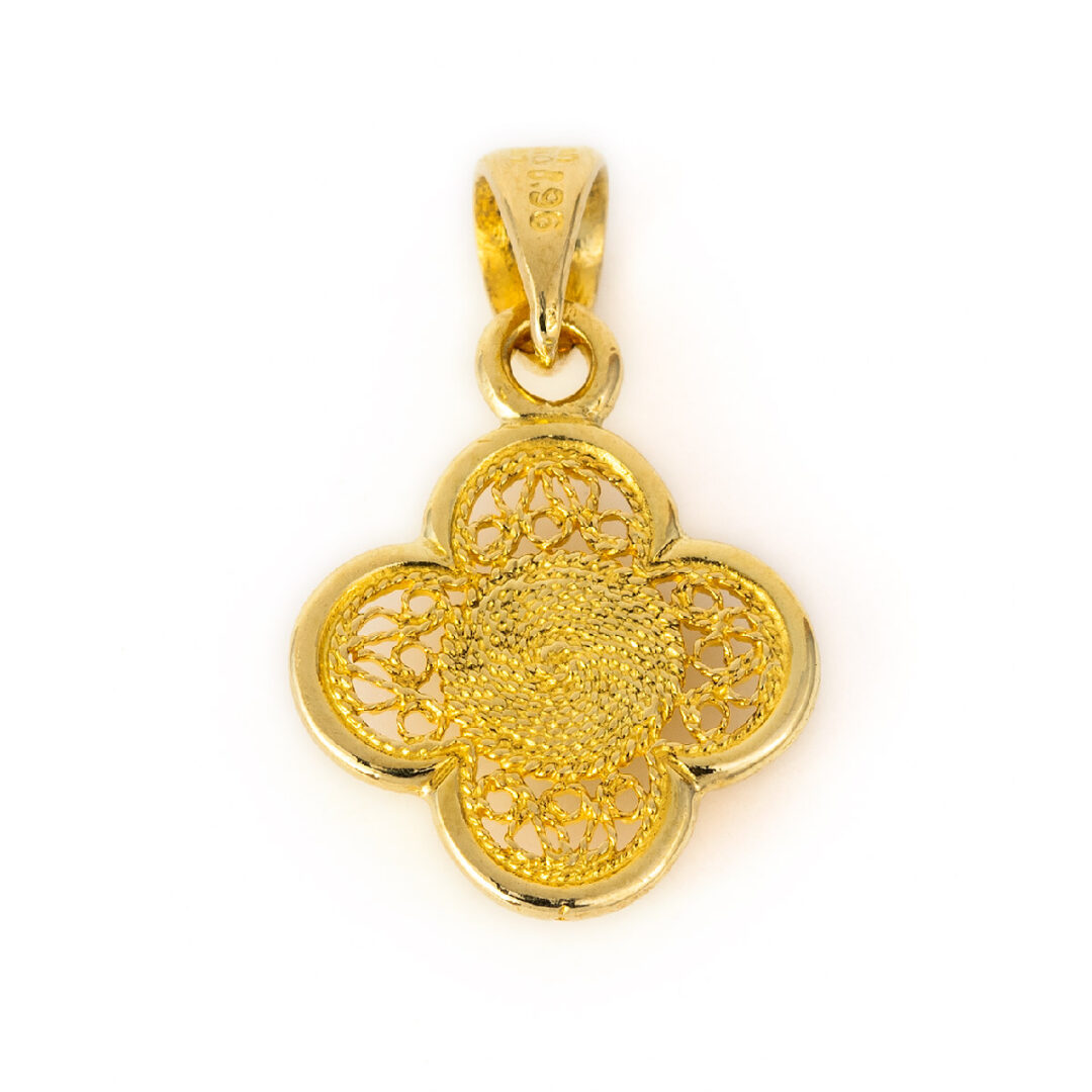 Filigree Cross Pendant with Evil Eye - 14K Gold
