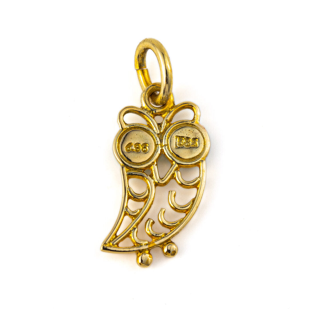 Owl Pendant - 14K Gold with Turquoise Stone