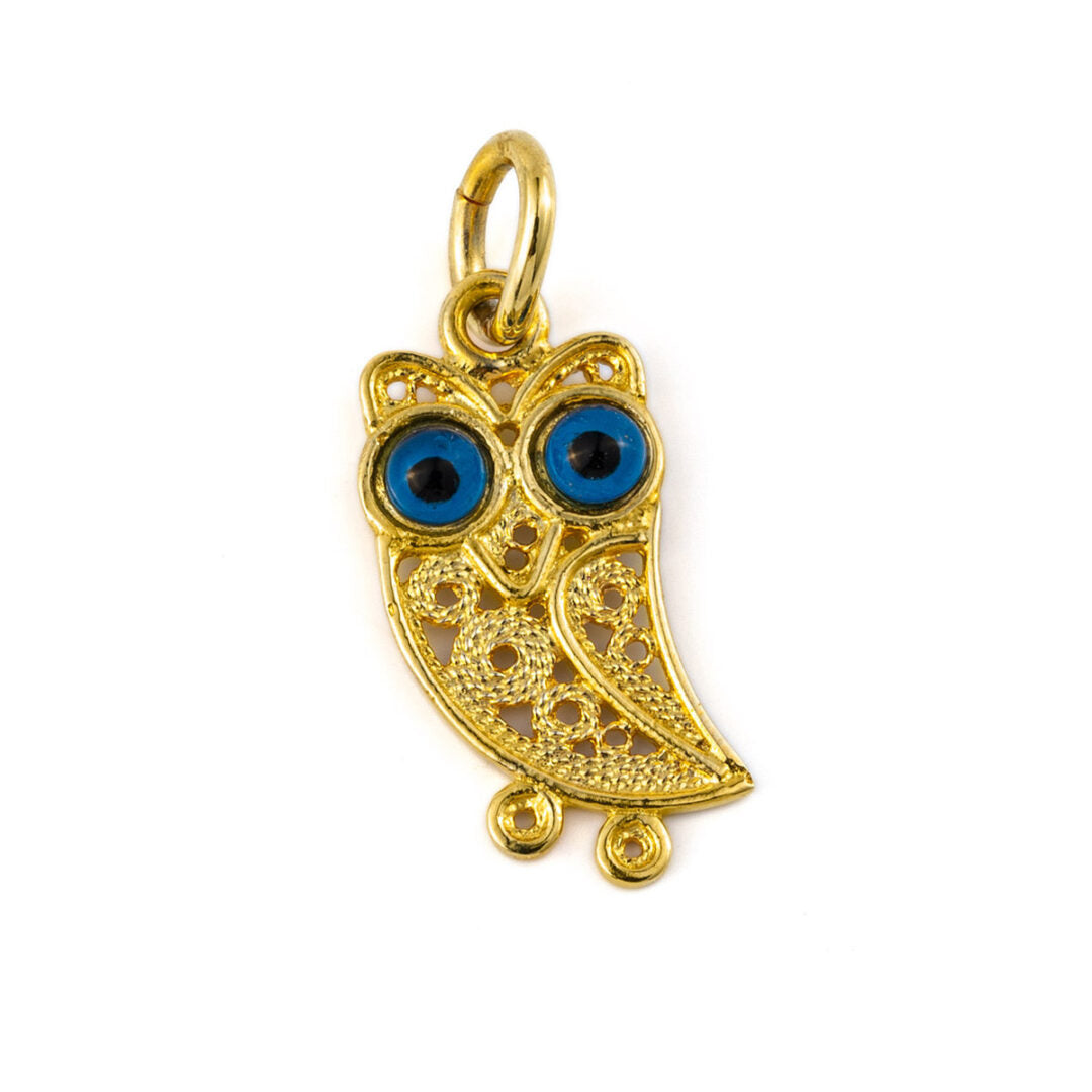 14k Gold Filigree Wisdom Owl Pendant