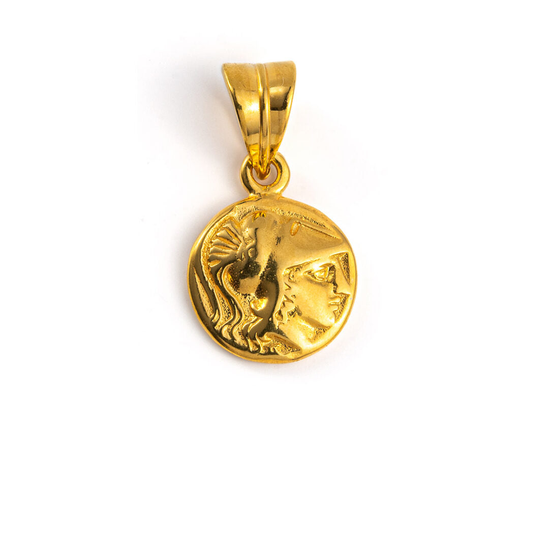 Goddess Athena Coin Pendant - 14K Gold