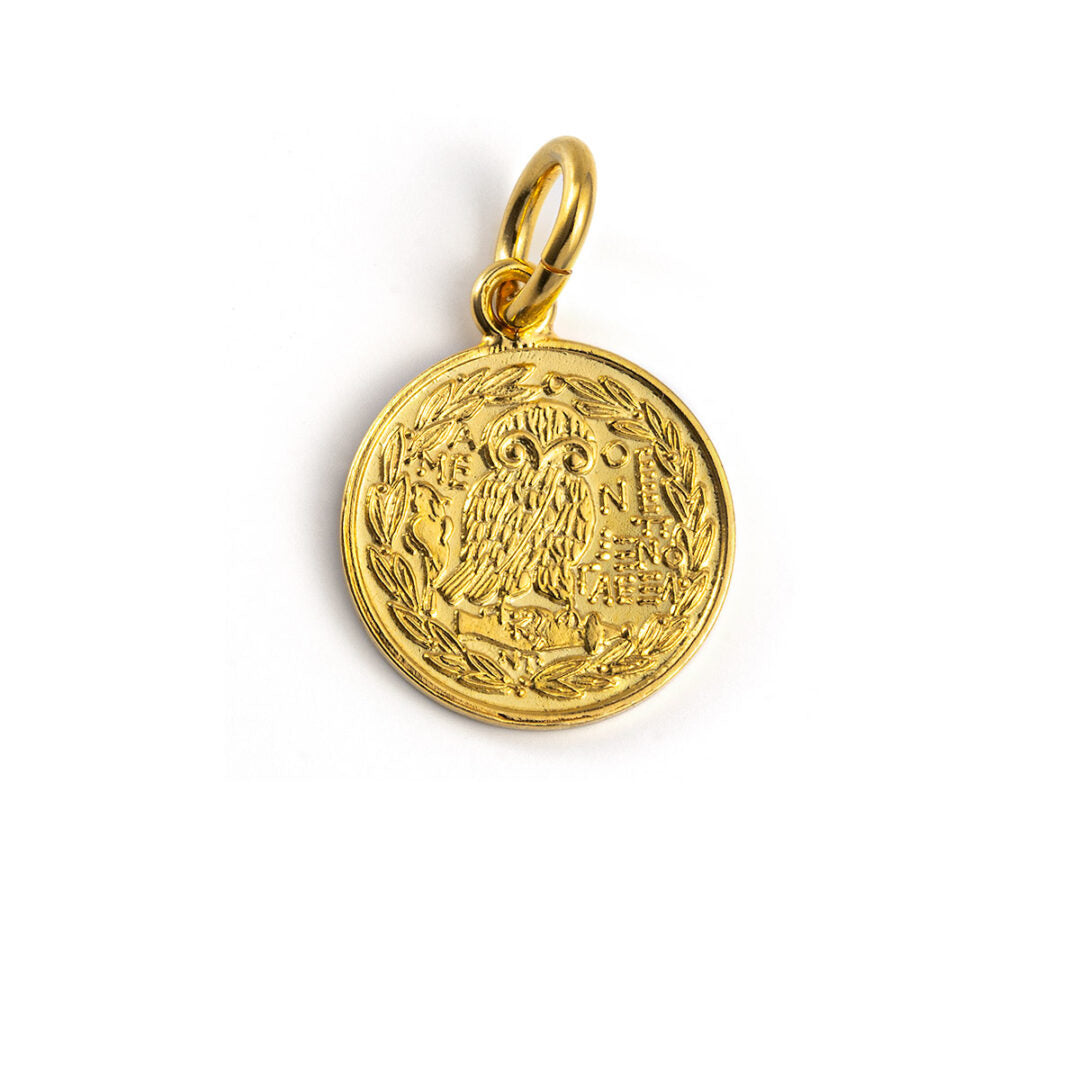 Goddess Athena and Owl Pendant - 14K Gold