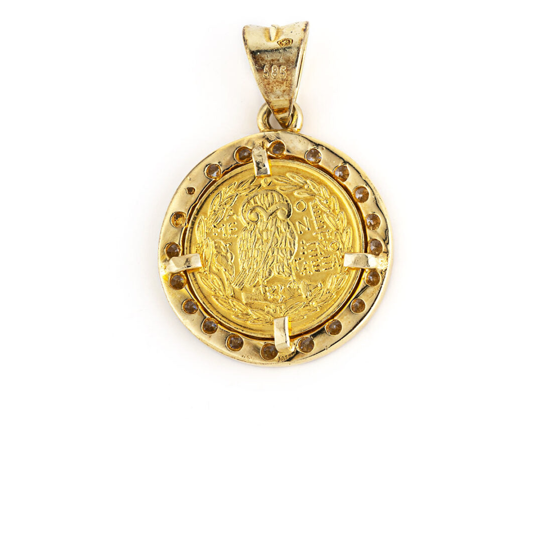 Goddess Athena and Owl Pendant with Crystals - 14K Solid Gold