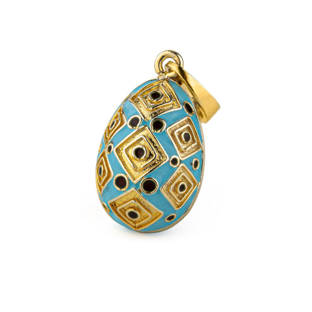 Egg Enamel Pendant Necklace with Square Motifs – Sterling Silver Gold Plated