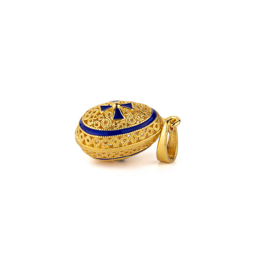 Egg Pendant Necklace with Cross - Sterling Silver Gold Plated and Enamel
