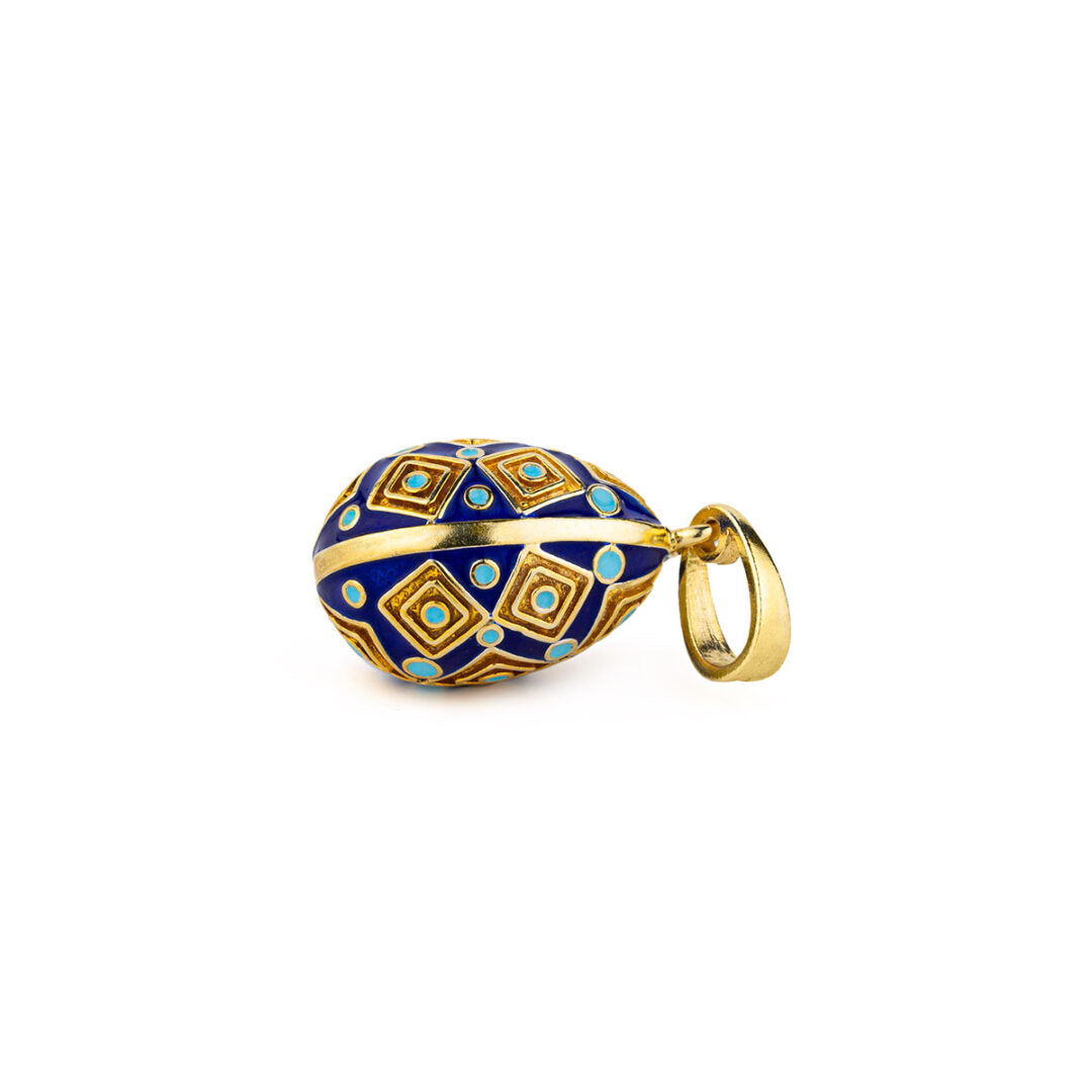 Egg pendant necklace with Square Motifs - Sterling Silver Gold Plated with Enamel