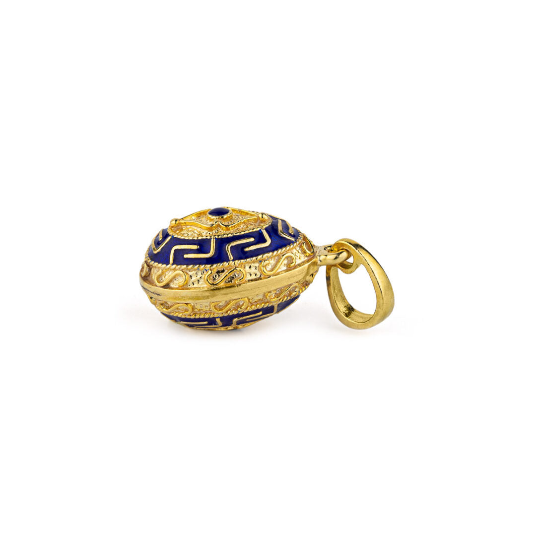 Greek Key Egg Pendant Necklace with Enamel - Sterling Silver and Gold Plated — Turquoise