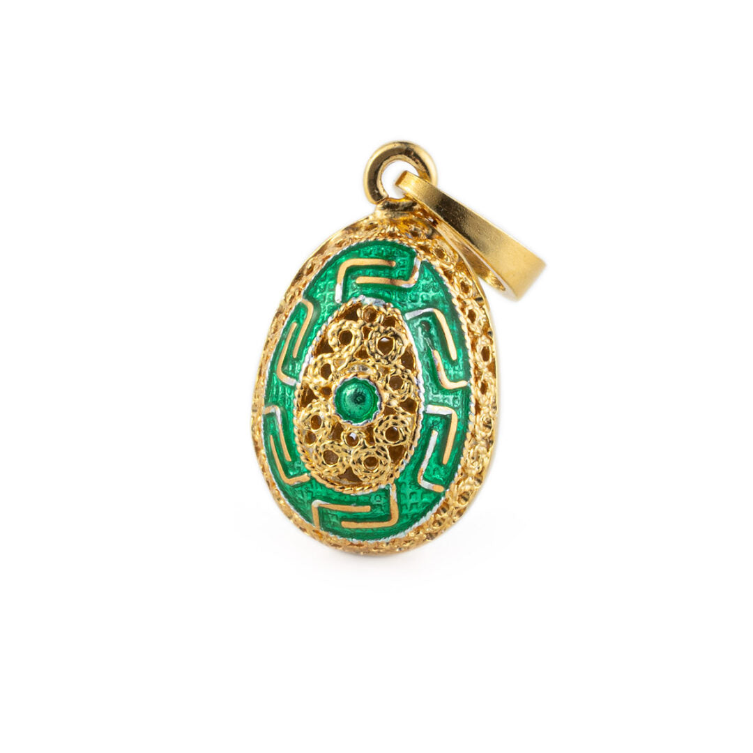 Greek Key Egg Pendant Necklace in 925 Sterling Silver