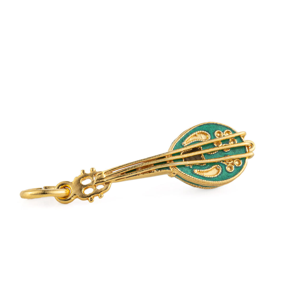 Greek Bouzouki Pendant Necklace with Green Enamel