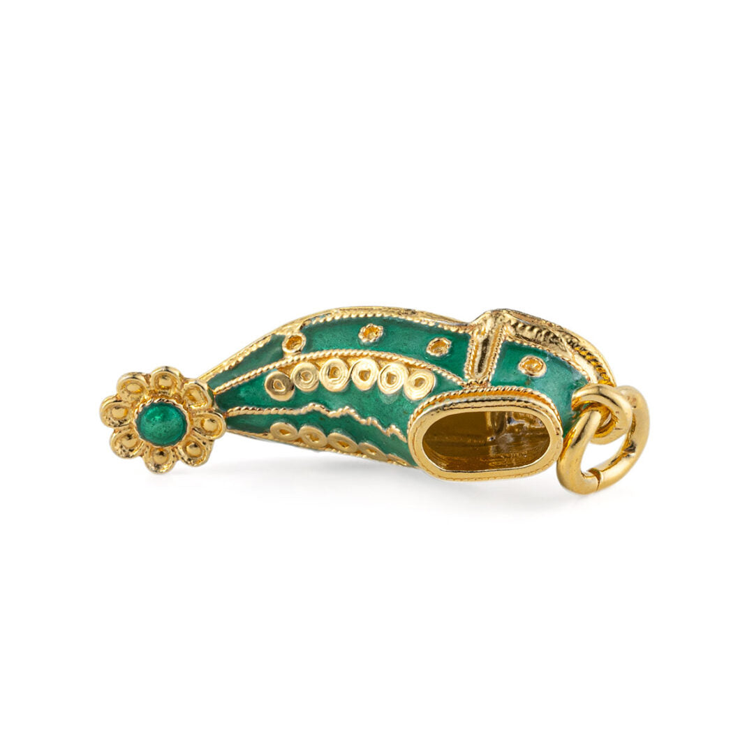 Greek Tsarouhi Pendant Necklace with Enamel – 925 Sterling Silver and Gold Plated — Green